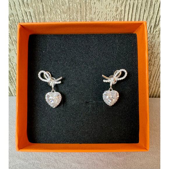 2ct Moissanite Heart/Ribbon/Cherry, 925 Silver Earrings - Picture 1 of 8
